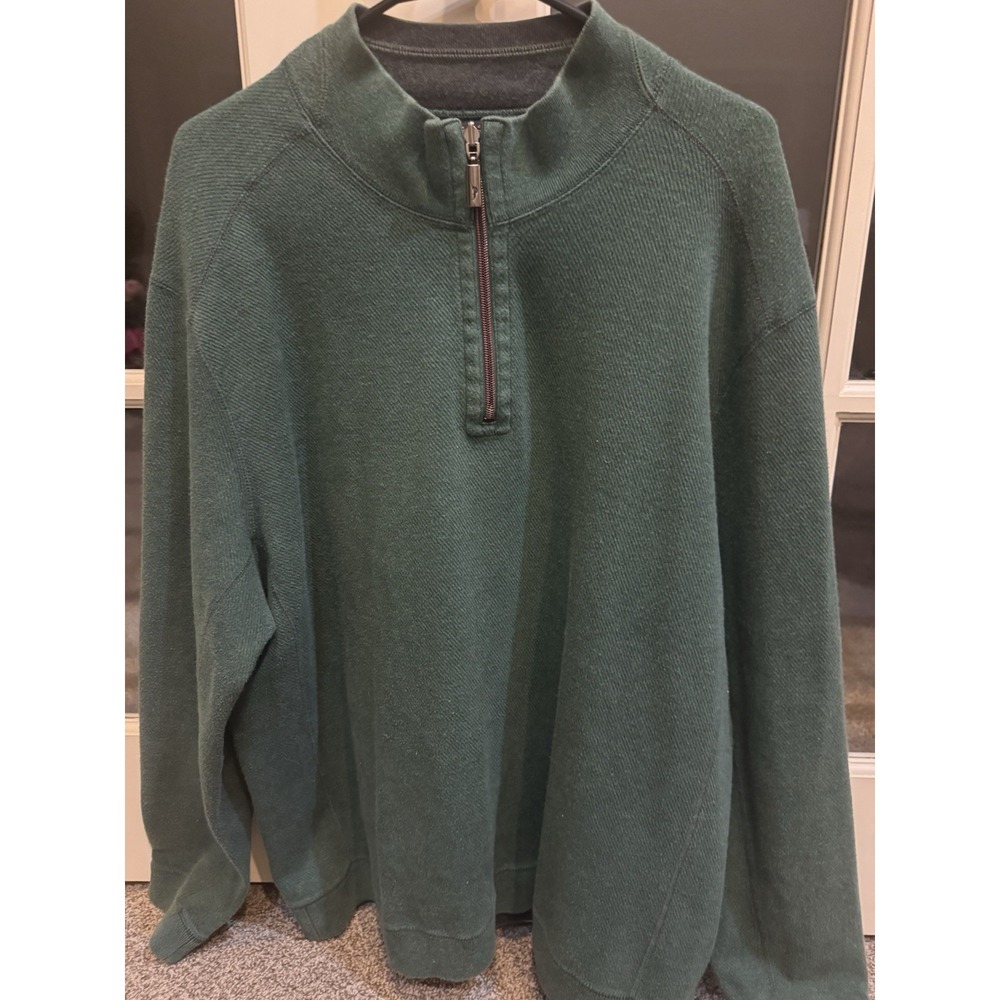 Tommy Bahama Men's Charcoal/Green Reversible Quarter Zip Pullover Sweatshirt XL‎